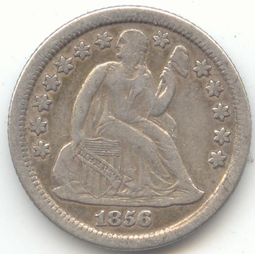 1856-O Seated Liberty Dime, Original VF-XF, Reverse Die Crack