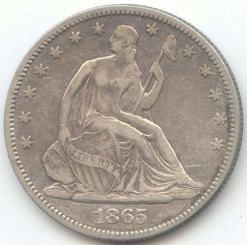 1865 Seated Liberty Half Dollar, XF-AU Details, Scarce