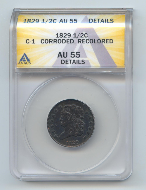 1829 Classic Head Half Cent, C-1, ANACS AU-55 Details