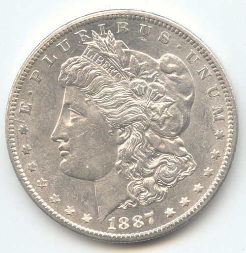 1887-S Morgan Silver Dollar, Bright White and Original AU-Unc