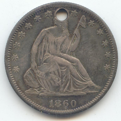 1860-S Seated Liberty Half Dollar, XF-AU Details, Hole