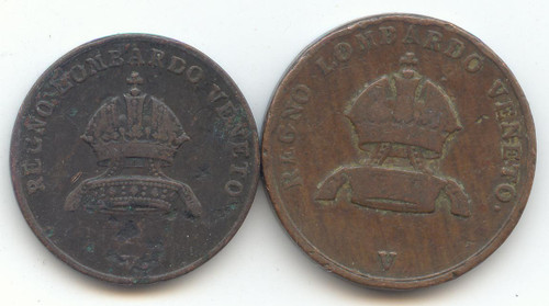 Italy, Lombardo Veneto, 1822 5 Centesimi, 1822 3 Centesimi