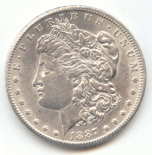 1887-S Morgan Silver Dollar, Bright White and Lustrous AU-Unc
