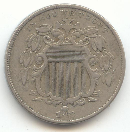 1868 Shield Nickel, Original XF