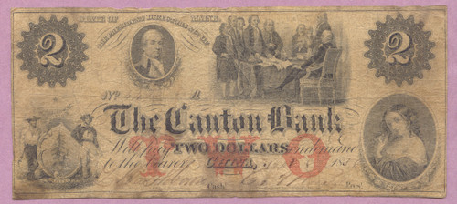 Obsolete, China Maine, The Canton Bank, 1856 Two Dollars, $2, VG/Fine