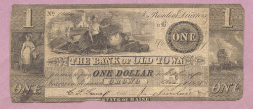 The Bank of Old Town, One Dollar, $1, Orono Maine, 1838