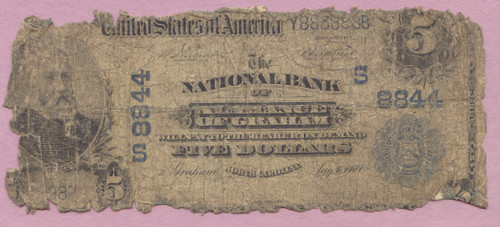 1902 $5 National Currency,Ch 8844,The NB of Alamance of Graham,NC,North Carolina