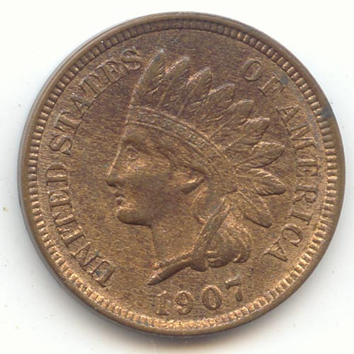 1907 Indian Head Cent, Lustrous and Original Red-Brown AU-Unc