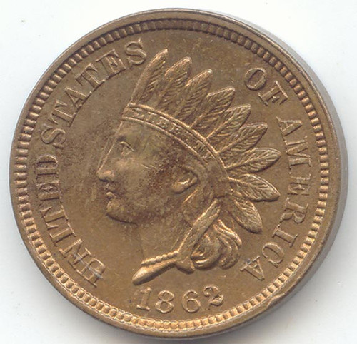1862 Indian Head Cent, Lustrous and Original AU-Unc