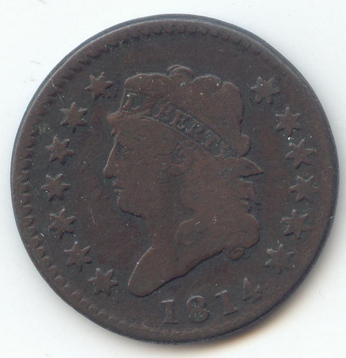 1814 Crosslet 4, Classic Head Large Cent, Smooth Brown VG