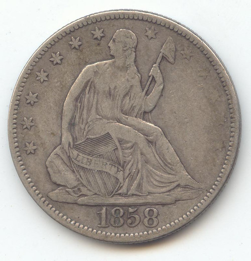 1858 Seated Liberty Half Dollar, Original VF
