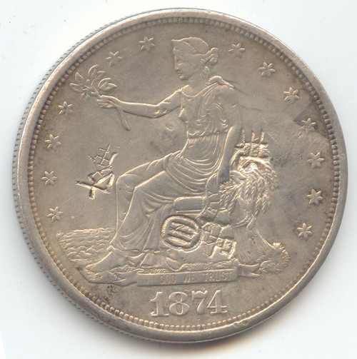 1874-S Trade Dollar, VF-XF Details, Chopmarked