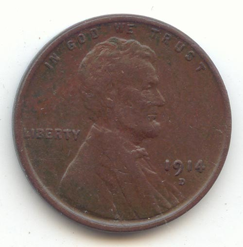 1914-D Lincoln Wheat Cent, VF Details, Key Date
