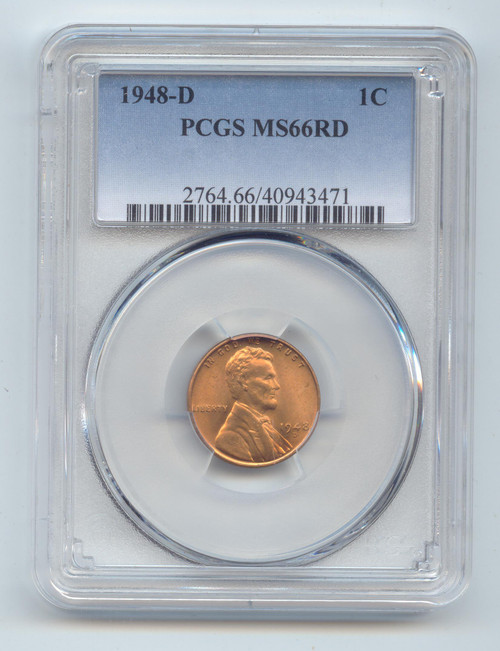 1948-D Lincoln Wheat Cent, PCGS MS-66 RD, Full Original Mint Red
