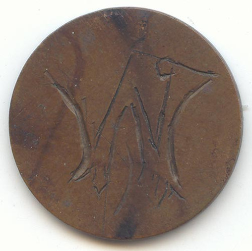 Indian Head Cent Love Token, Letter M or W