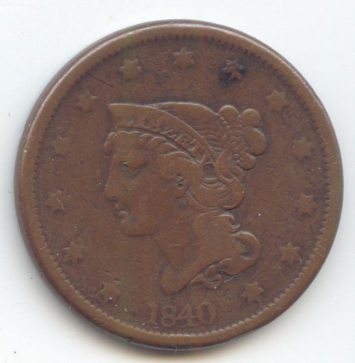 1840 Large Date Braided Hair Large Cent, Fine