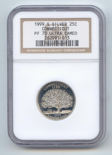 1999-S Silver Proof Connecticut State Quarter, NGC PF-70 Ultra Cameo