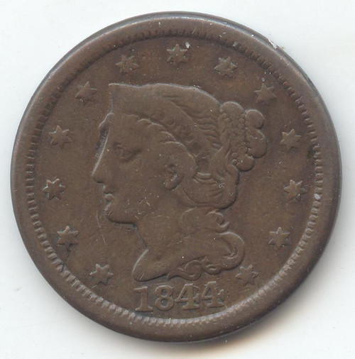 1844/81 Overdate Braided Hair Large Cent, VG-Fine
