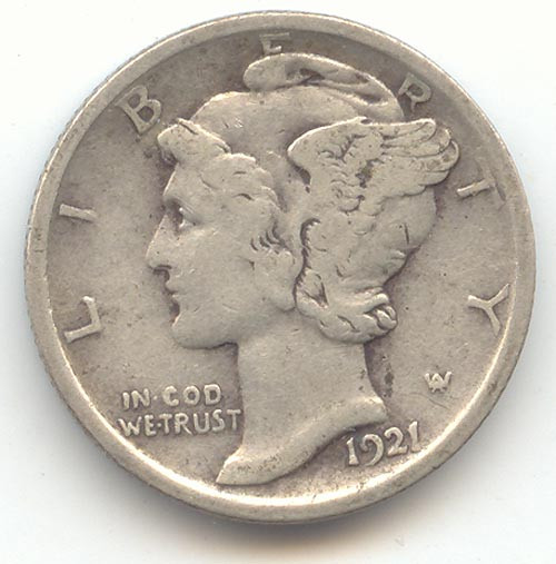 1921 Mercury Dime, Key Date, VF
