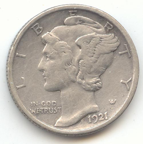 1921-D Mercury Dime, Key Date, VF-XF Details