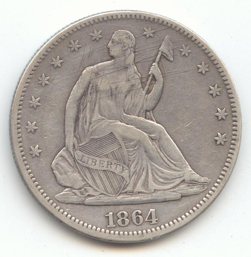 1864 Seated Liberty Half Dollar, XF Details, Scarce