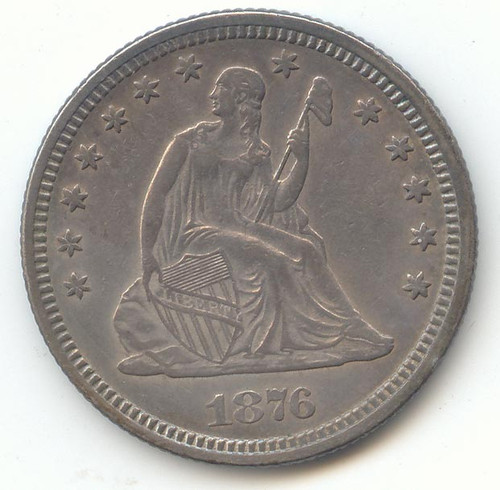 1876 Seated Liberty Quarter, Lustrous AU