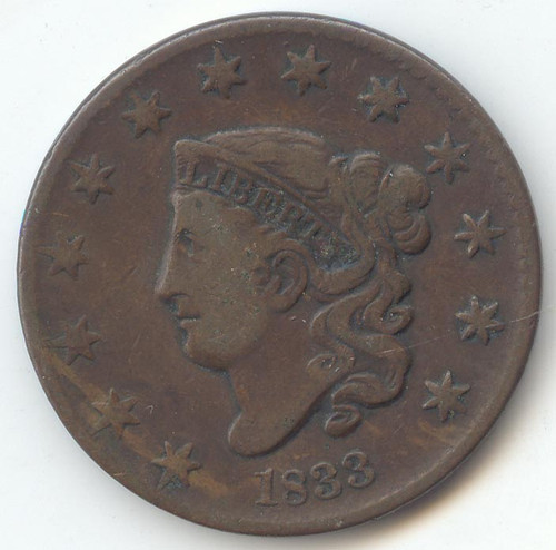 1833 Coronet Head Large Cent, VF