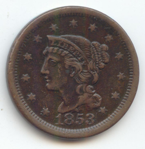 1853 Braided Hair Large Cent, XF