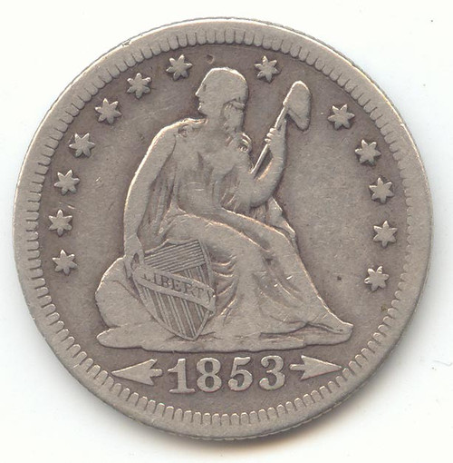 1853 Arrows and Rays Seated Liberty Quarter, Fine