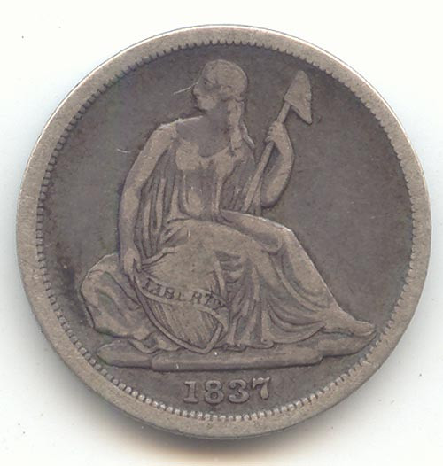 1837 Seated Liberty Dime, Small Date, Original VF-XF