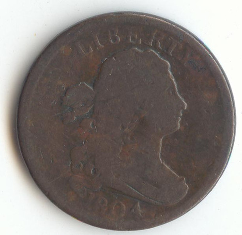 1804 Plain 4 No Stems Draped Bust Half Cent, Decent Good