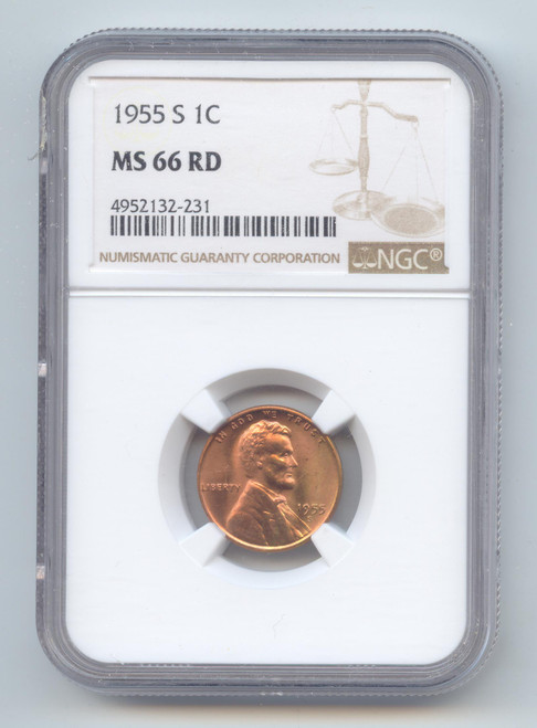 1955-S Lincoln Wheat Cent, NGC MS-66 RD, Full Mint Red