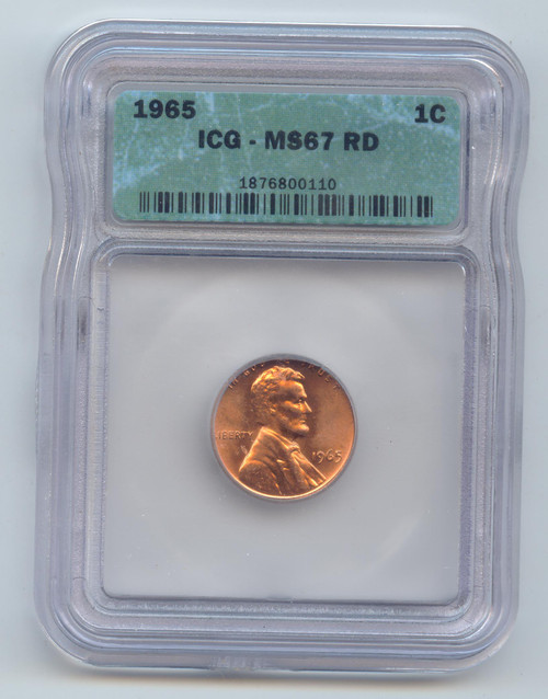 1965 Lincoln Memorial Cent, ICG MS-67 RD, Full Mint Red