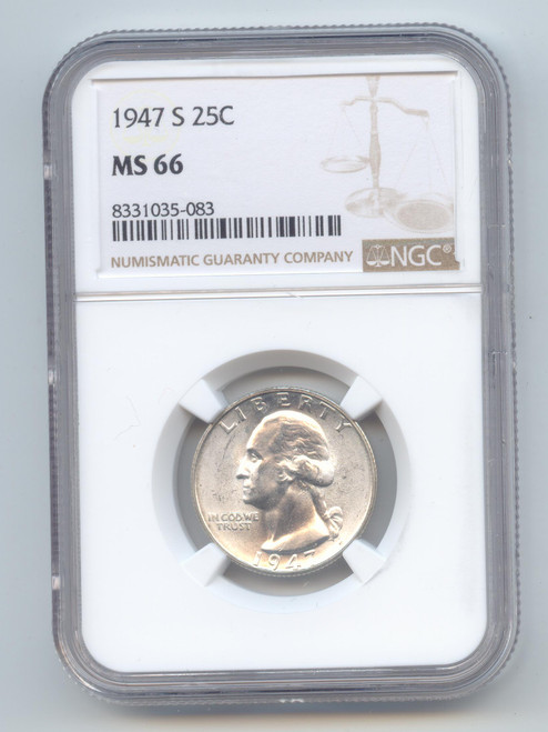 1947-S Washington Quarter, NGC MS-66, Frosty White