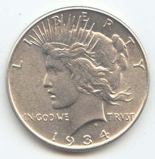 1934 Peace Dollar, Lustrous and Original AU-Unc, Close to BU