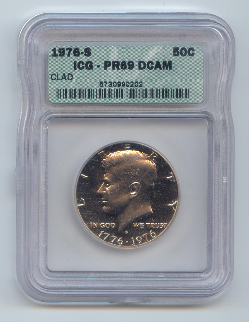 1976-S Clad Proof Bicentennial JFK Half Dollar, ICG PR-69 DCAM, John F. Kennedy