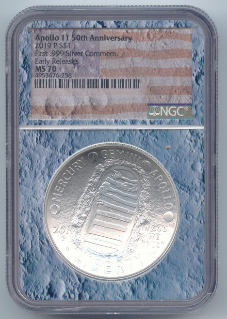2019-P Apollo 11 Silver Commemorative Dollar, NGC MS-70, Early Releases