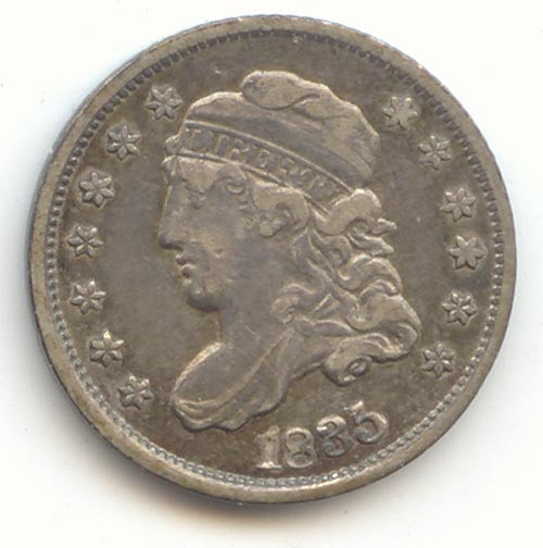 1835 Capped Bust Half Dime, Lustrous XF Details
