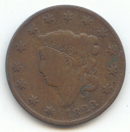 1823 Coronet Head Large Cent, Smooth Brown VG