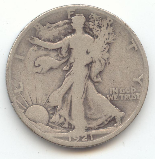 1921-S Walking Liberty Half Dollar, Clear 4-Digit Date, VG