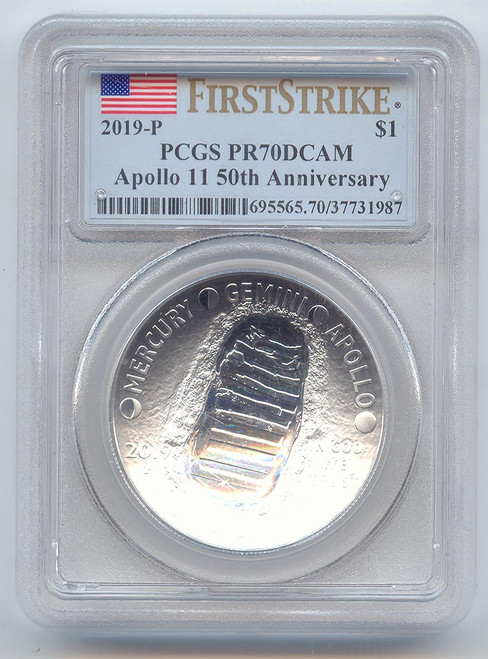 2019-P Apollo 11 Silver Proof Commemorative Dollar,PCGS PR-70 DCAM, First Strike