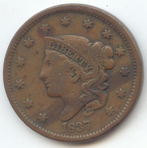 1837 Coronet Head Large Cent, Fine-VF