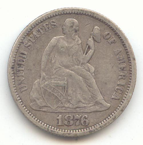 1876 Seated Liberty Dime, Centennial Date, VF+