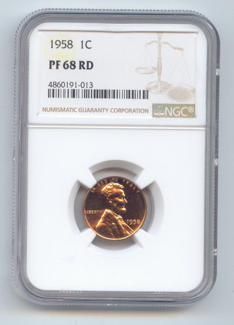1958 Proof Lincoln Wheat Cent, NGC PF-68 RD, Full Original Red