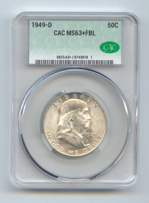 1949-D Franklin Half Dollar, CAC MS-63+ FBL, Full Bell Lines