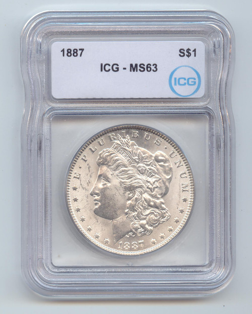 1887 Morgan Silver Dollar, ICG MS-63, Blast White