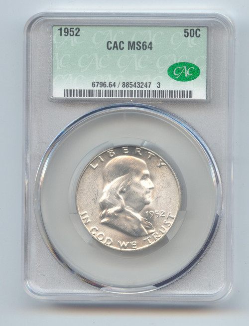 1952 Franklin Half Dollar, CAC MS-64