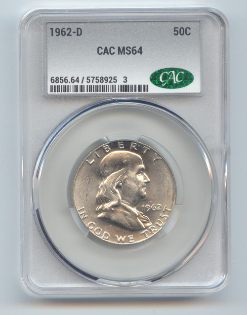 1962-D Franklin Half Dollar, CAC MS-64