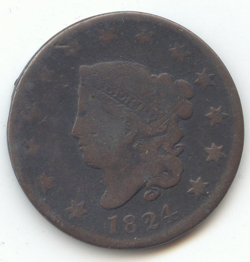 1824 Coronet Head Large Cent, AG-Good Details