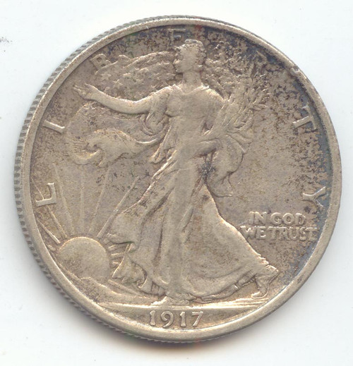 1917-D Reverse Mint Mark Walking Liberty Half Dollar, Lustrous XF-AU